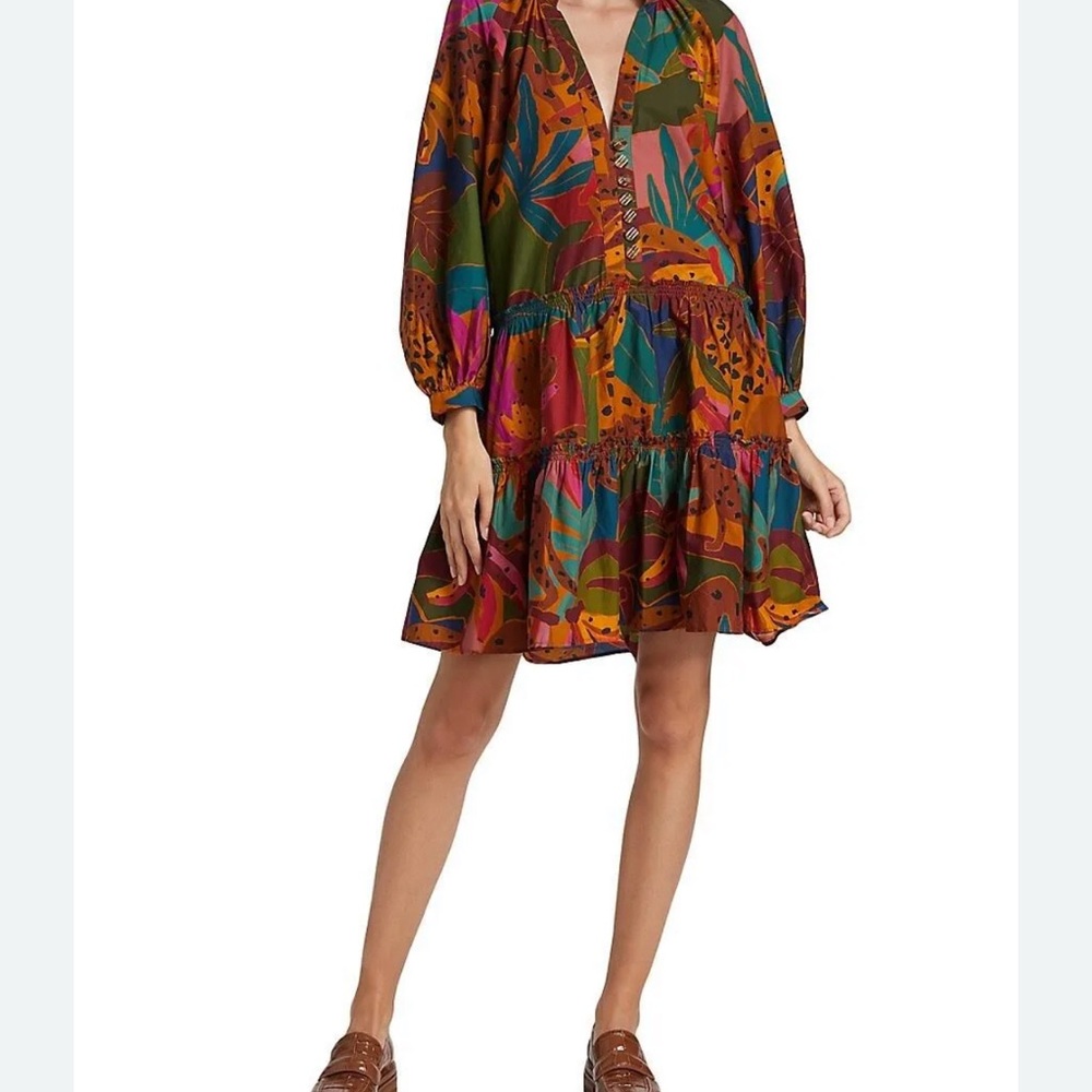 Farm Rio Leopards Jungle Long Sleeve Mini Dress